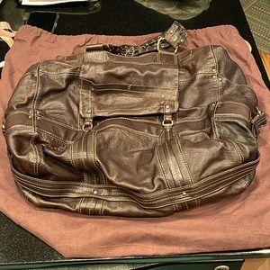 Laundry by Shelli Segal large brown leather and gold tote bag.